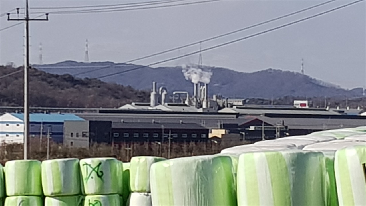 지곡리 인근에 있는 예당1산업단지 모습이다. 일요일인데도 s금속 굴뚝에서는 하얀 연기가 피어오르고 있다.  