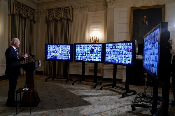 조 바이든 미국 대통령이 지난 1월 20일(현지시각) 워싱턴D.C. 백악관 국무회의실에서 발언하고 있는 모습. 