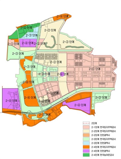 인천 청라국제도시 단계별 개발계획도.