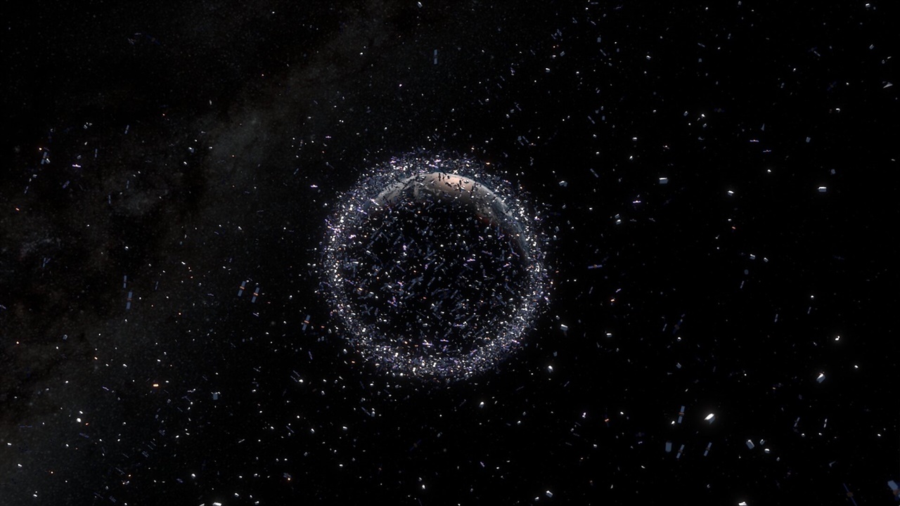 지구 궤도에 머무르고 있는 우주 쓰레기의 이미지