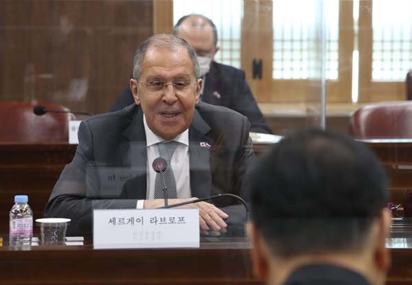 세르게이 라브로프 러시아 외무장관이 25일 서울 종로구 외교부 청사에서 열린 한-러 외교장관회담에서 발언하고 있다. 