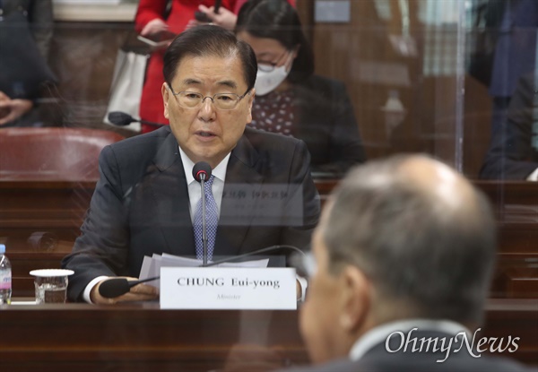 정의용 외교부 장관이 지난 25일 서울 종로구 외교부 청사에서 열린 한-러 외교장관회담에서 발언하고 있다.