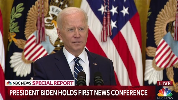 조 바이든 미국 대통령의 공식 회견을 중계하는 NBC 방송 갈무리.