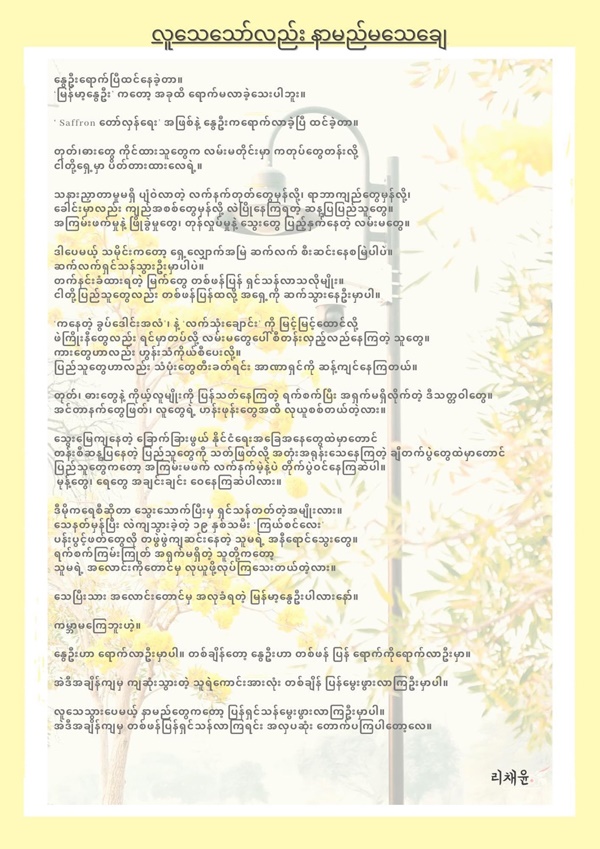 미얀마 민주화운동에 연대하며 쓴 시 '죽어도 살아서'. 내가 쓴 시를 미얀마 유학생이 현지 언어로 번역한 것. 