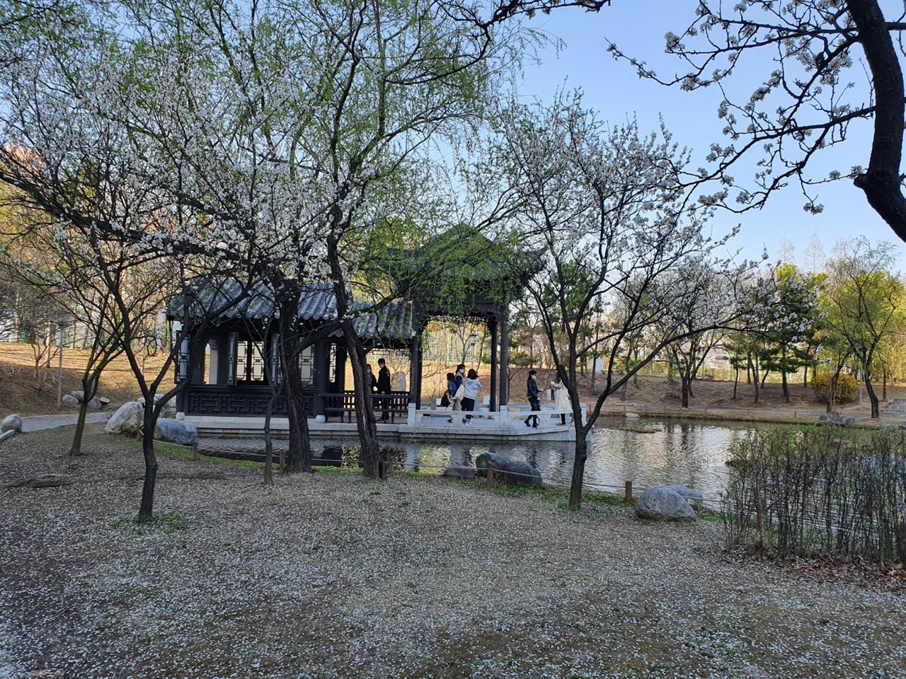 월화원의 뒷편에는 연못이 있으며 연못의 주위를 돌때마다 월화원의 다양한 경관이 펼쳐진다. 특히 베이징 이화원에서 보았던 돌로 만든 배인 월방(석방)을 여기서도 볼 수 있던 점이 신기했다.