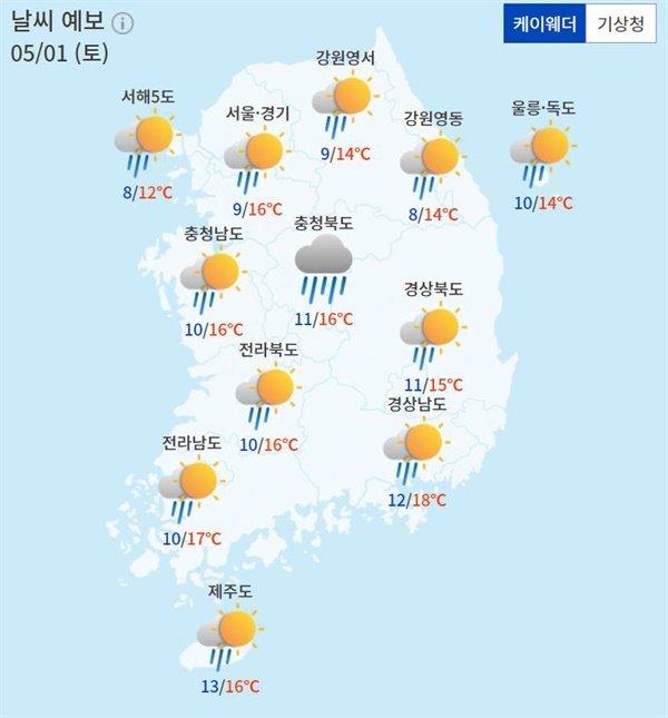  주요 지역별 주말날씨 전망