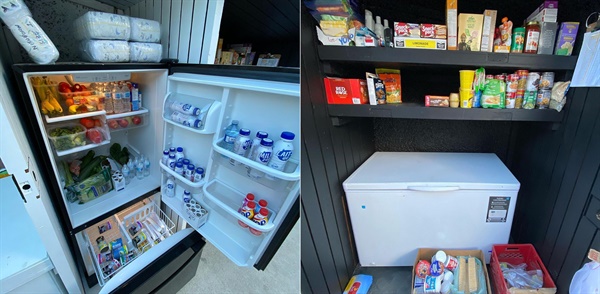캐나다 캘거리시에 설치된 공동체 냉장고. 식료품 등이 채워져 있는 모습(캘거리 공동체 냉장고 커뮤니티 인스타그램 갈무리). 