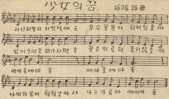  1957년 11월 일간지에 실린 <소녀의 꿈> 악보