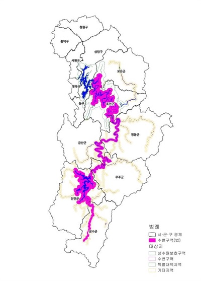  금강 수변구역 지정 현황도