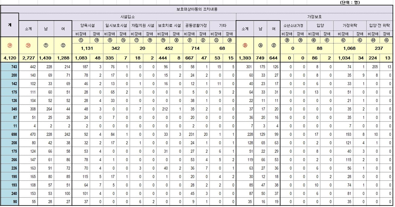  2020년 보호대상아동의 조치현황