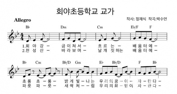  경남 양산 회야초등학교 교가 악보