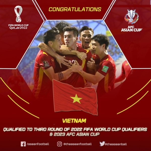  베트남의 사상 첫 월드컵 최종예선 진출을 알리는 베트남축구협회 공식 이미지 갈무리.