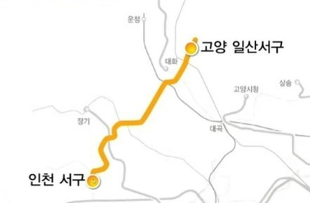 한국교통연구원이 4월 제4차 국가철도망 공청회에서 발표한 인천2호선 일산서구 연장안 노선도.