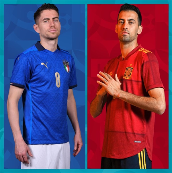  이탈리아와 스페인의 준결승을 예고하는 유로 2020 공식 트위터 계정 이미지 갈무리.