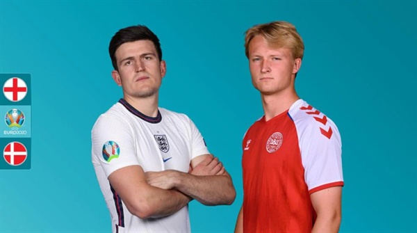  잉글랜드와 덴마크의 준결승을 예고하는 유로 2020 공식 트위터 계정 이미지 갈무리.