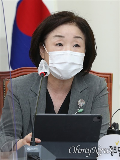 정의당 심상정 의원이 20일 오전 서울 여의도 국회에서 열린 의원총회에서 발언하고 있다.