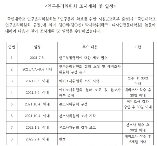 국민대가 국회 교육위 강민정 의원에게 보낸 문서. 