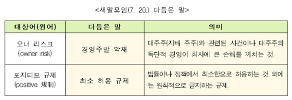 새말모임(7. 20.) 다듬은 말