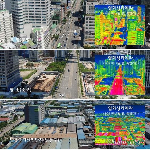 인천시가 드론과 열화상카메라를 활용해 폭염기간(7월 21~26일) 중 인천의 주요지역을 촬영한 영상을 시민들에게 공개했다.

