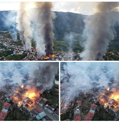 29일 미얀마 탄드란 지역에서 벌어진 대규모 화재 현장.