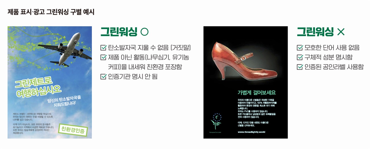 제품 표시·광고 그린워싱 구별 예시.