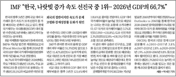 한 달 전 발표된 IMF 보고서를 뒤늦게 보도한 한국일보(11/9)