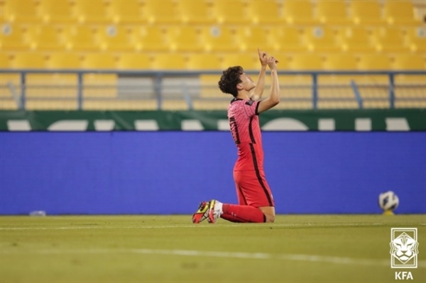 이재성 이재성이 월드컵 최종예선 이라크전에서 전반 33분 선제골 이후 세레머니를 펼치고 있다.