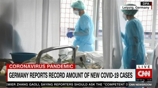 유럽의 코로나19 신규 확진자 급증을 보도하는 미 CNN 갈무리.