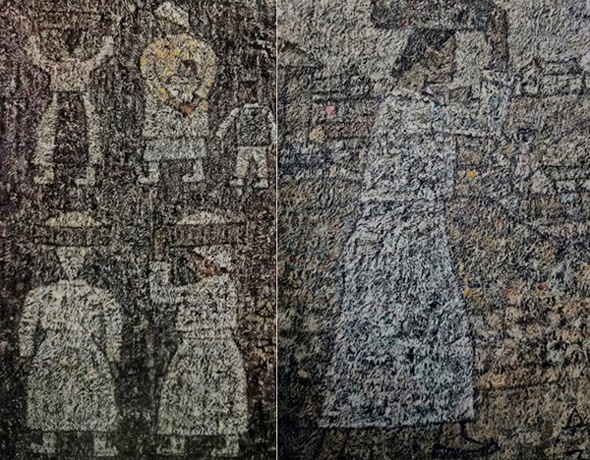 박수근 I '행인(왼쪽)' 나무판에 유채 1964. '귀로(오른쪽)' 하드보드에 유채 1962.
