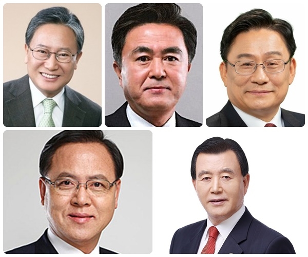 왼쪽 위부터 당진 김동완 전 국회의원, 보령 서천 김태흠 의원, 박찬주 전 육군 대장, 아산갑 이명수 의원, 홍성 예산 홍문표 의원.