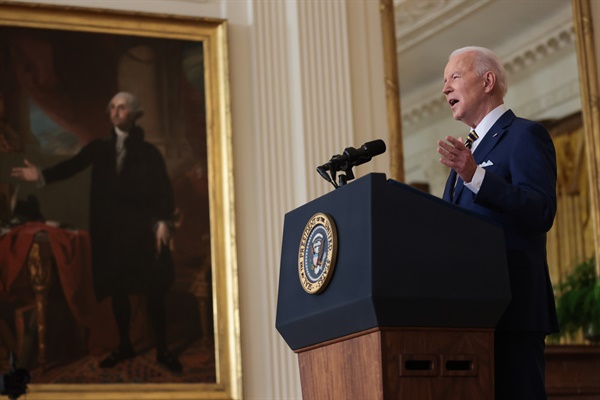 조 바이든 미국 대통령이 지난 1월 19일 워싱턴DC 백악관 이스트룸에서 기자회견을 하는 모습. 