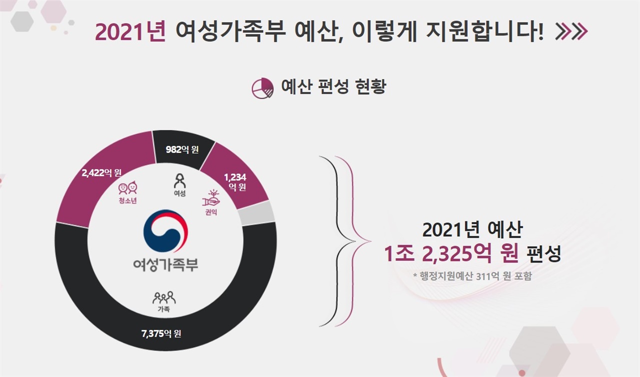 2021 여성가족부 예산 편성 현황 (여가부 홈페이지 캡처)