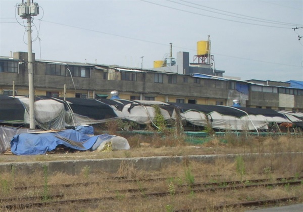 군산역 플랫폼에서 바라본 역전종합시장(2008년 모습으로 사창가 흔적이 엿보인다.)