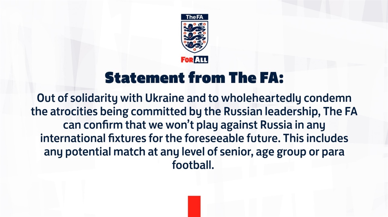  러시아와의 경기에 대한 보이콧을 선언하는 잉글랜드축구협회 성명 갈무리.