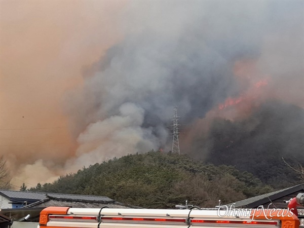  28일 오후 2시 26분경 합천군 율곡면 노양리 야산에서 화재 발생.