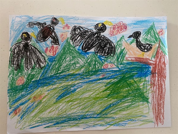 독수리식당에 참여한 한 초등학교 1학년 학생인 윤기가 그린 독수리 그림. 아이들이 이런 그림을 계속해서 그릴 수 있기를 희망해본다. 