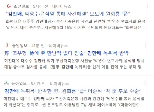 <뉴스타파>의 '김만배 녹음파일' 보도에 의해 불거진 윤 후보의 '수사 무마' 의혹에 대해 국민의힘 반박 위주로 보도한 조선·중앙·동아