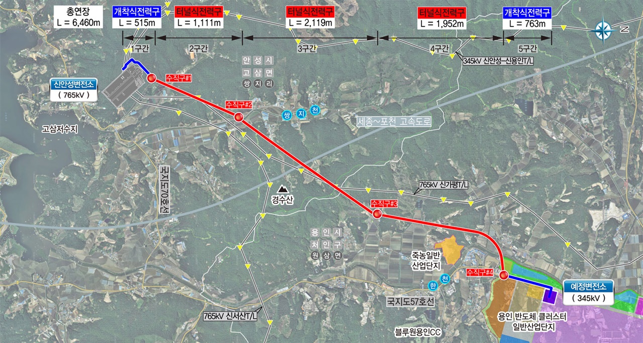 용인 반도체클러스터 전력공급시설 설치 노선도