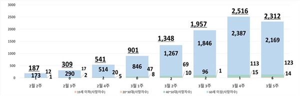  최근 8주간 연령대별 사망자수