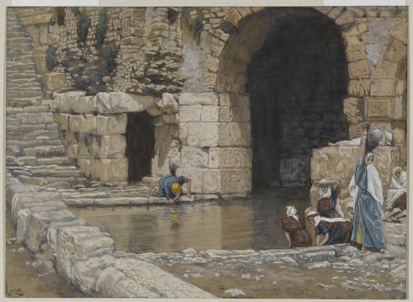 The Blind Man Washes in the Pool of siloam ？James Tissot, The Blind Man Washes in the Pool of Siloam public domain