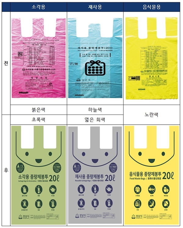경기 성남시가 내달 1일부터 새롭게 바뀐 디자인의 손잡이형 종량제봉투를 판매한다.