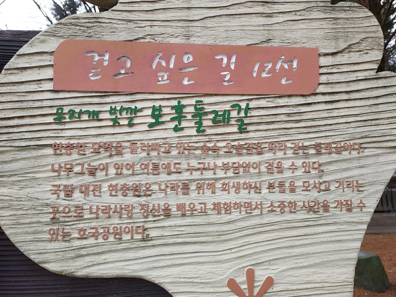 현충원 외곽을 한바퀴 도는 보훈둘레길은 ‘대전의 걷고싶은 길’ 12선에 뽑힐 정도로 사랑받는 트레킹코스다.