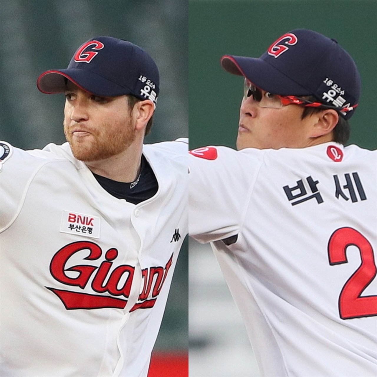  이번 시즌 롯데 선발의 중심점 역할을 해주는 반즈(왼쪽)와 박세웅(오른쪽)