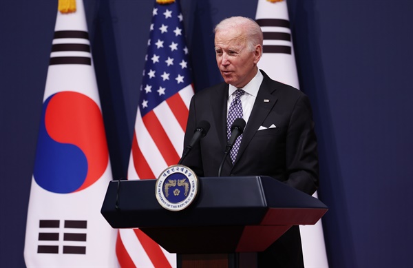 5월21일 서울 용산 대통령실 청사에서 열린 한미 정상 공동기자회견에서 발언하는 조 바이든 미국 대통령.
