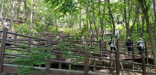  인천 계양산 무장애나눔길은 계양산 무당골고개(해발120m)에서 임학정까지 휠체어, 유모차, 거동이 불편한 보행 약자들이 자연스럽게 숲속을 오를 수 있도록 굽이굽이 연결하고 있다.