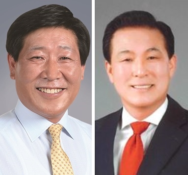 6.1 충남 논산시장 선거에 출마한 더불어민주당 김진호 후보(왼쪽)와 국민의  백성현 후보(오른쪽)