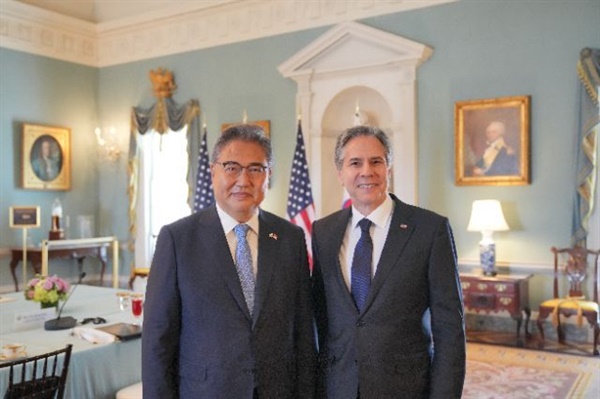 박진 외교장관과 토니 블링컨 미 국무장관이 13일(현지시간) 워싱턴 DC에 있는 미 국무부에서 한미 외교장관 회담을 진행했다.