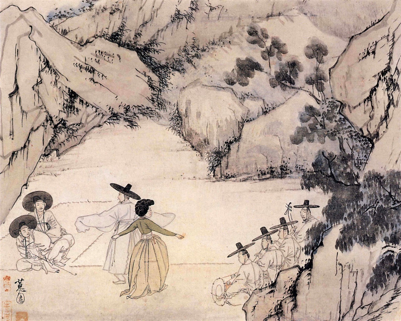 신윤복, 18세기, 종이에 채색, 28.2 x 35.6 cm, 간송미술관 소장, 국보 135호