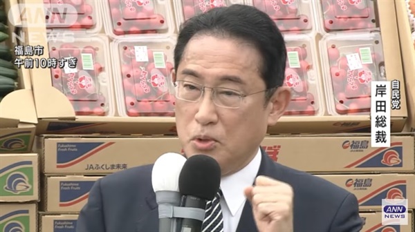 기시다 후미오 일본 총리의 참의원 선거 유세를 보도하는 <아사히신문> 계열 ANN 방송 갈무리.
