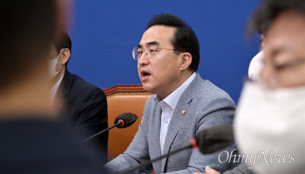 더불어민주당 박홍근 원내대표가 29일 오전 국회에서 열린 비상대책위원회의에서 발언하고 있다.